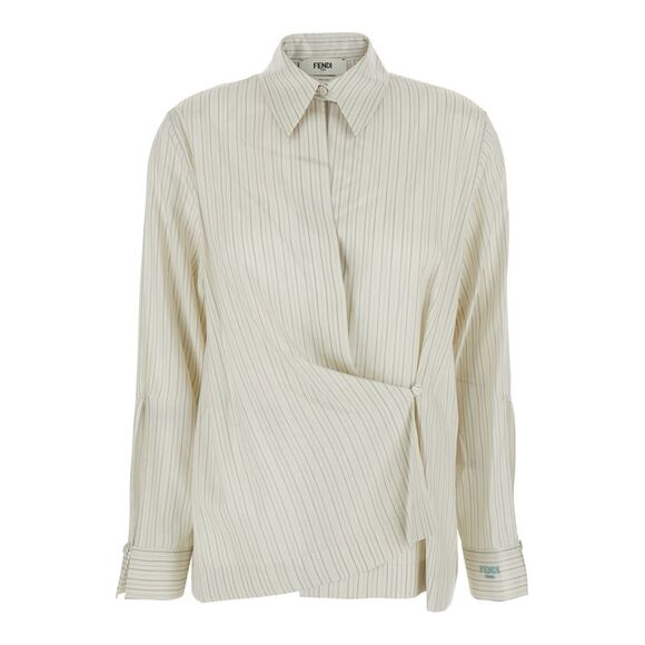 Fendi Women White Shirt With Point Collar And Asymmetrical Closure In Silk Woman